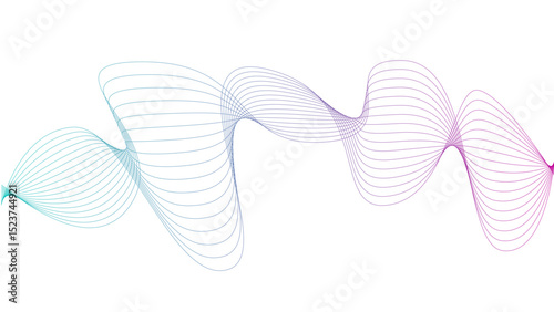 Vector curvy abstract line art wavy flowing dynamic green pink purple yellow black in concept music or sound, wave, wind, information flow