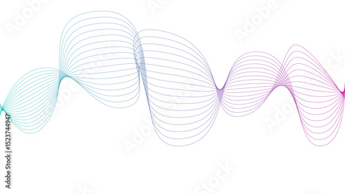 Vector curvy abstract line art wavy flowing dynamic green pink purple yellow black in concept music or sound, wave, wind, information flow