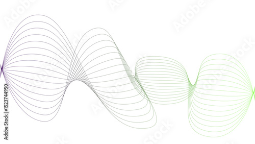 Vector curvy abstract line art wavy flowing dynamic green pink purple yellow black in concept music or sound, wave, wind, information flow