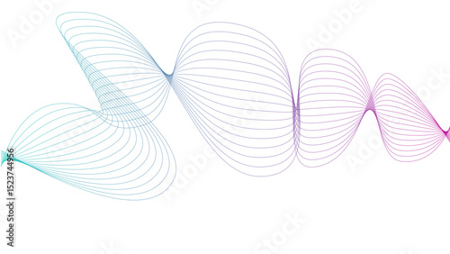 Vector curvy abstract line art wavy flowing dynamic green pink purple yellow black in concept music or sound, wave, wind, information flow
