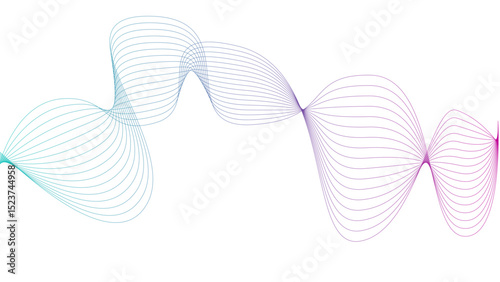 Vector curvy abstract line art wavy flowing dynamic green pink purple yellow black in concept music or sound, wave, wind, information flow