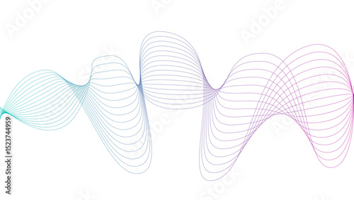 Vector curvy abstract line art wavy flowing dynamic green pink purple yellow black in concept music or sound, wave, wind, information flow