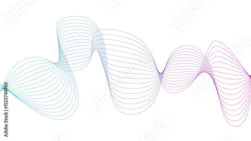 Vector curvy abstract line art wavy flowing dynamic green pink purple yellow black in concept music or sound, wave, wind, information flow