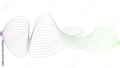 Vector curvy abstract line art wavy flowing dynamic green pink purple yellow black in concept music or sound, wave, wind, information flow
