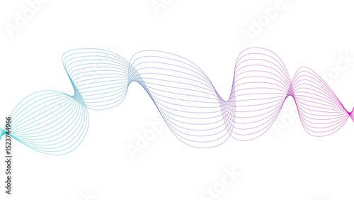 Vector curvy abstract line art wavy flowing dynamic green pink purple yellow black in concept music or sound, wave, wind, information flow