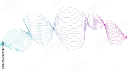 Vector curvy abstract line art wavy flowing dynamic green pink purple yellow black in concept music or sound, wave, wind, information flow