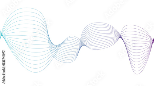 Vector curvy abstract line art wavy flowing dynamic green pink purple yellow black in concept music or sound, wave, wind, information flow