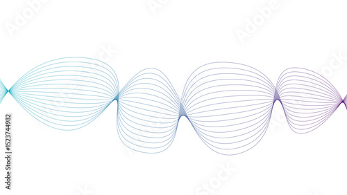 Vector curvy abstract line art wavy flowing dynamic green pink purple yellow black in concept music or sound, wave, wind, information flow