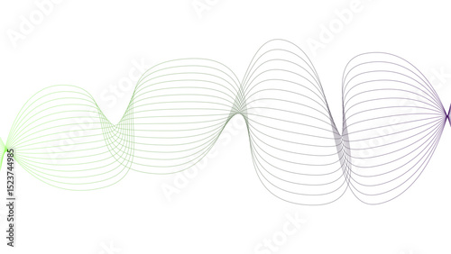 Vector curvy abstract line art wavy flowing dynamic green pink purple yellow black in concept music or sound, wave, wind, information flow
