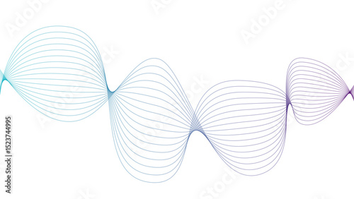 Vector curvy abstract line art wavy flowing dynamic green pink purple yellow black in concept music or sound, wave, wind, information flow