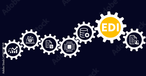 Electronic Data Interchange EDI banner website icons vector illustration concept of with icons of process, cloud storage, technology, payment, order, supplier, customer, traffic.
