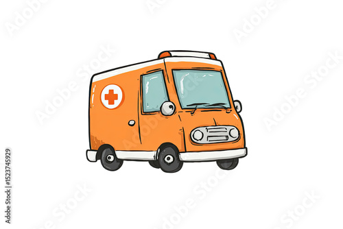 Cartoon ambulance, orange, simple, vehicle, medical,  kid-friendly