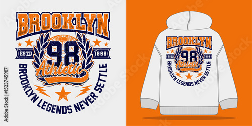 Vintage varsity college typography brooklyn authentic in grunge style for t-shirt hoodie sweatshirt sticker or poster. Vector illustration