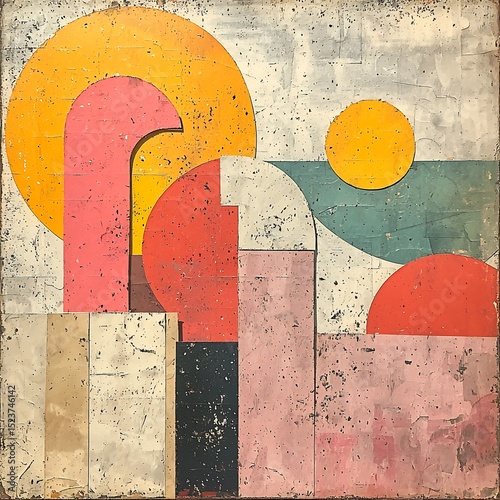 Artistic Digital Canvas With Vintage Colour Tones Pastel Brush Marks Layered Collage Patterns and Textured Paper Cut Out Shapes