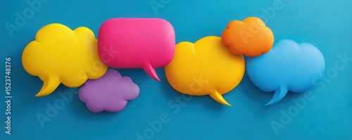 Colorful Speech Bubbles Floating on Blue Background for Communication