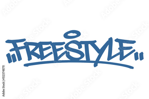 Graffiti tag text "Freestyle" in bold blue urban style with skateboard vibe. Hand-drawn lettering with raw spray paint texture. Perfect for streetwear, posters, merch, and edgy visuals.
