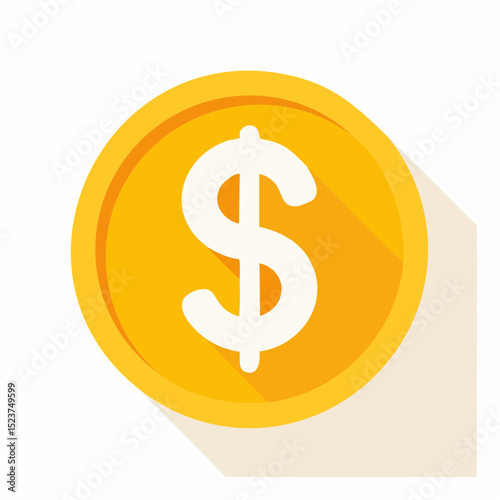 Golden Dollar Icon: A radiant illustration of a golden coin, emblazoned with the iconic dollar sign, evoking themes of wealth and prosperity.