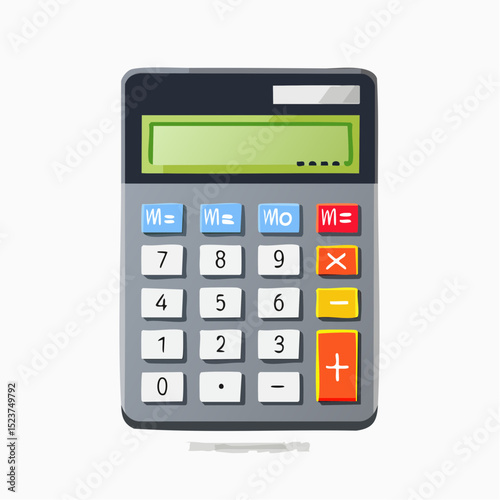 Digital Calculator: A simple, modern calculator isolated, essential tool for numerical operations, with an uncluttered interface featuring buttons, digital display. 