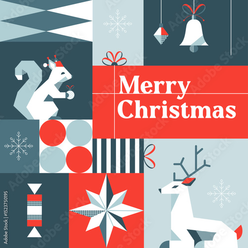 Postcard with Merry Christmas text and animals