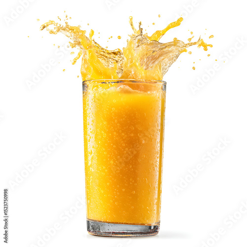 Fresh orange juice with a splashing effect isolated on a white background