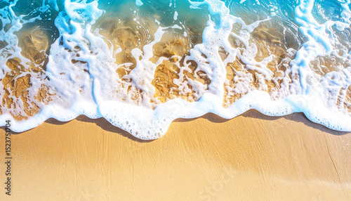waves on the beach, view of a sandy beach with a gentle ocean wave washing ashore. The soft foam contrasts with the fine sand, peaceful coastal scene, smooth sand in the foreground, gentle ocean wave