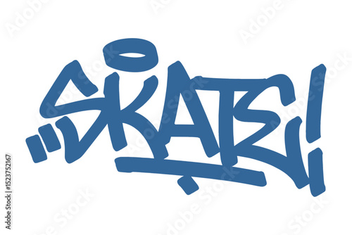 Graffiti tag text "Skate" in bold blue urban style with skateboard vibe. Hand-drawn lettering with raw spray paint texture. Perfect for streetwear, posters, merch, and edgy visuals.
