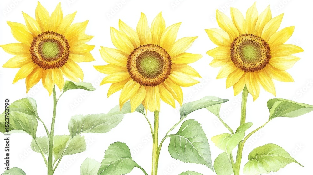 Obraz premium Sunny Watercolor Sunflowers is a vibrant painting of a botanical garden featuring bright yellow petals