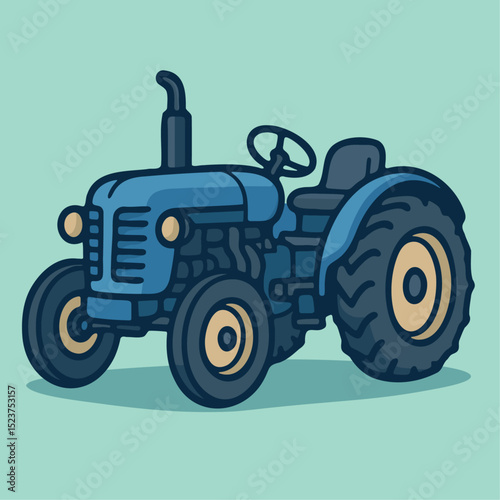 Blue Tractor Cartoon Vector Illustration