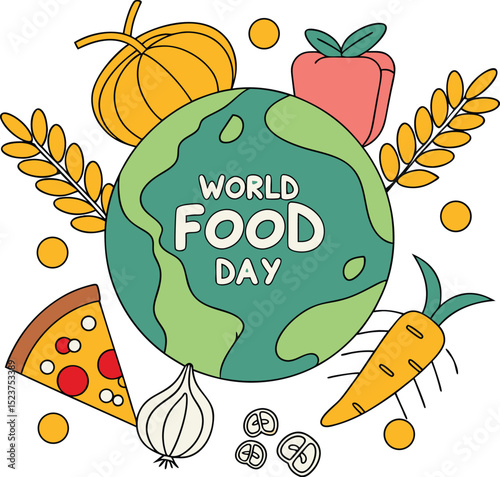 World Food Day Celebration: A vibrant illustration that represents the unity of global food culture and the significance of nutrition.