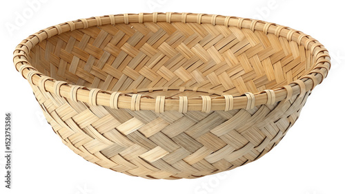 Handwoven bamboo basket with a natural texture on a clean white background, Generated by AI