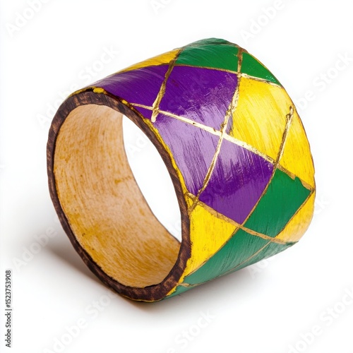 Mardi gras napkin ring close up on a white background