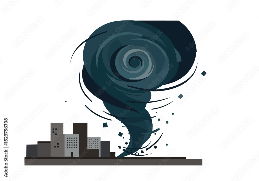 A dramatic city storm engulfs buildings, showcasing powerful winds and a dynamic, textured visual. Ideal for conveying chaos, intensity, and urban challenges.