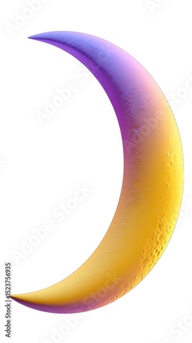 Crescent moon, vibrant gradient of yellow and purple, textured surface