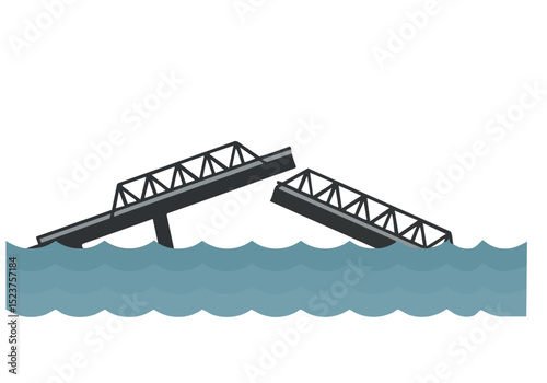 A stylized illustration depicts a bridge submerged in floodwaters, showcasing a dramatic visual. Clean lines and a simple design make it ideal for commercial use.