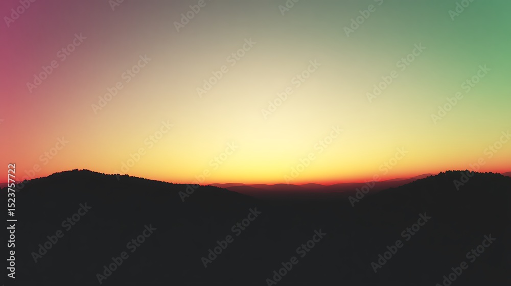 Fototapeta premium Sunset silhouette over mountains horizon view