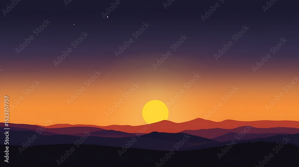 Obraz premium Sunset over distant mountain ranges vista