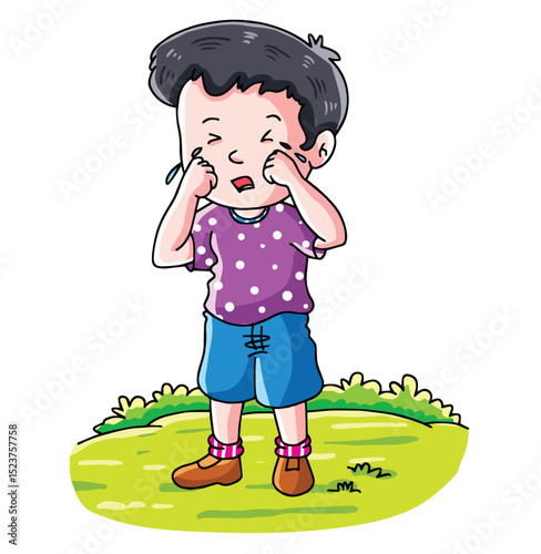Cute cartoon hand drawn vector  crying boy clipart.