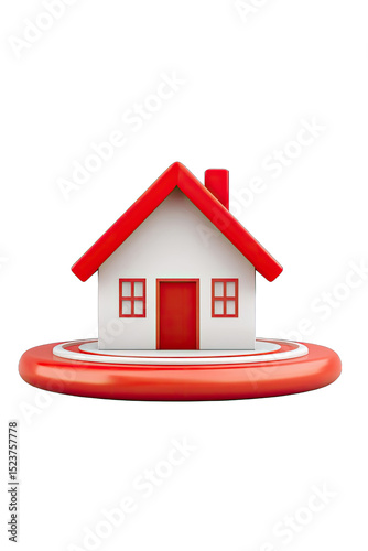 3D house icon, red target base