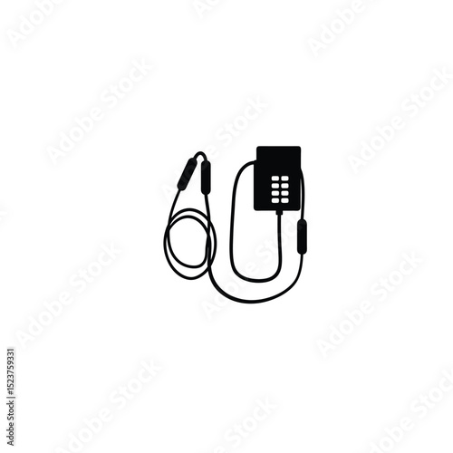 Minimalist silhouette of an ECG machine with attached leads on white background