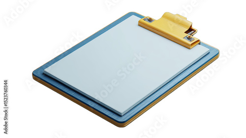3D rendered clipboard with blank paper