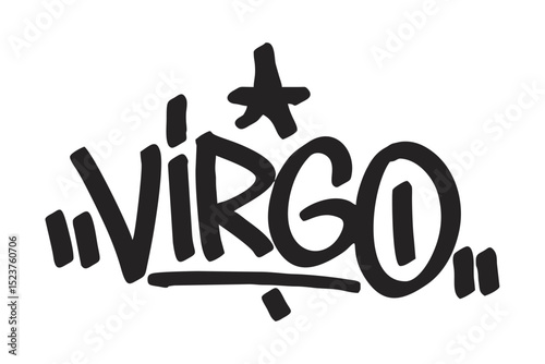 Graffiti tag text "Virgo" in bold urban style. Hand-drawn zodiac lettering with raw spray paint texture. Perfect for astrology merch, streetwear, posters, and edgy graphic designs.
