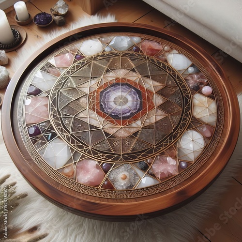 Crystal Grid Coffee Table – A tabletop inlaid with healing cry