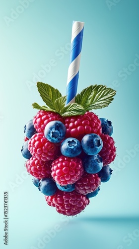 Creative Raspberry-Shaped Fruit Skewer with Straw