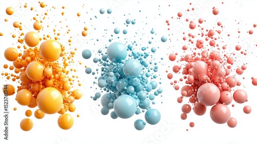 Dynamic Burst of Colorful 3D Spheres on White Background
