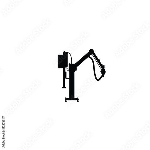 Silhouette of a dental X-ray machine with a curved arm on white background