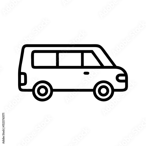 Van outline icon. Black illustration, vector. Modern minimal flat design, white background.
