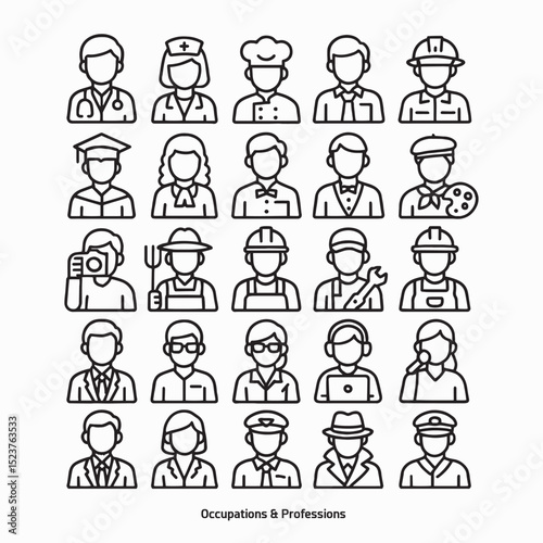Profession and Occupation Line Icons Set