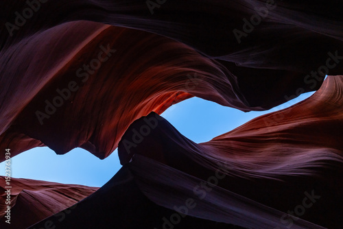 The Navajo Sandstone is a geological formation in the Glen Canyon Group.A slot canyon is a long, narrow channel or drainageway. Lower Antelope Canyon, Page is a city in Coconino County, Arizona	