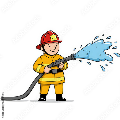 Cartoon firefighter spraying water