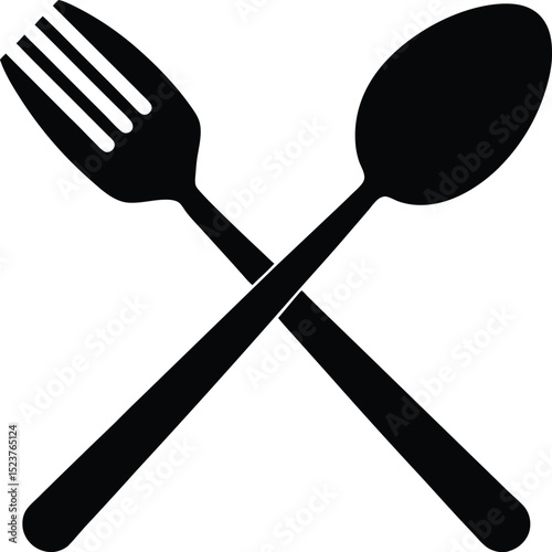 crossed fork and spoon icon black kitchenware